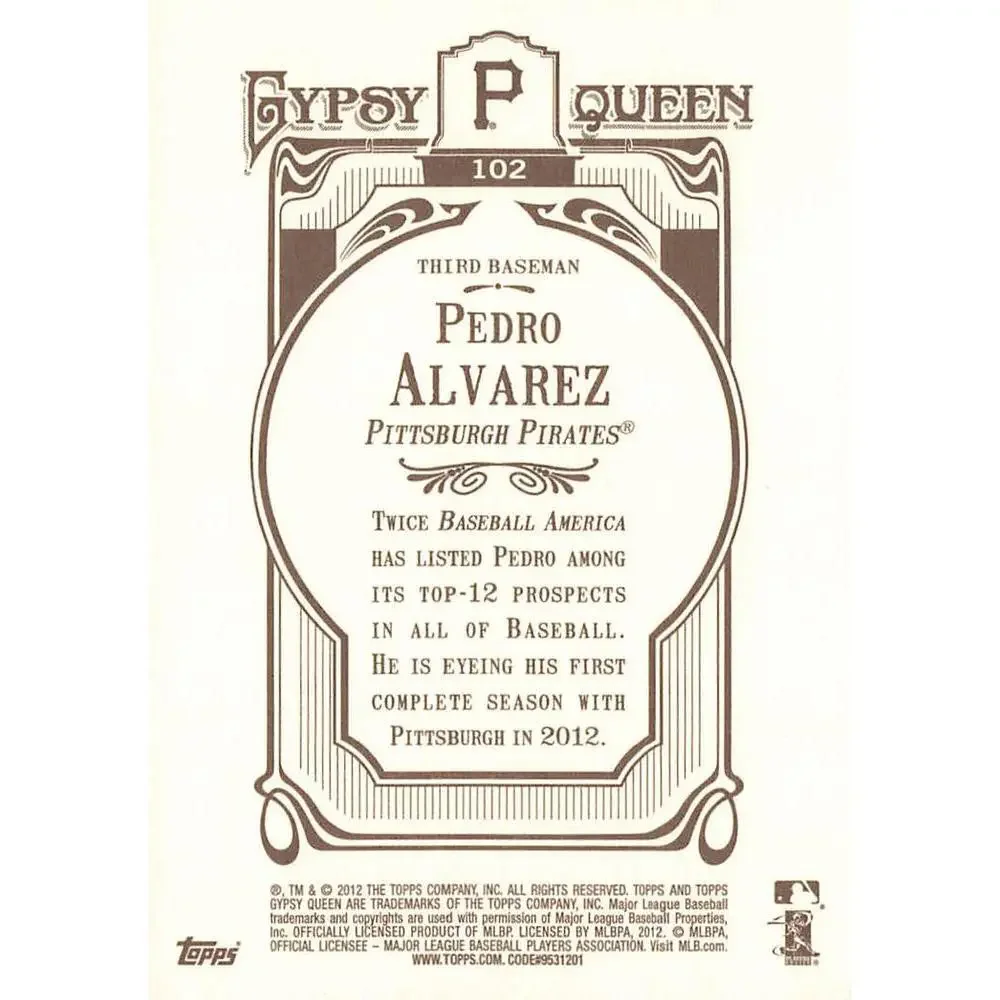 2012 Topps Gypsy Queen Pedro Alvarez # 102 Pittsburgh Pirates